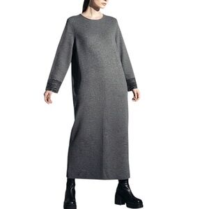 Vintage 90s Y2K grey boxy minimalist knit long sleeve old money maxi dress L